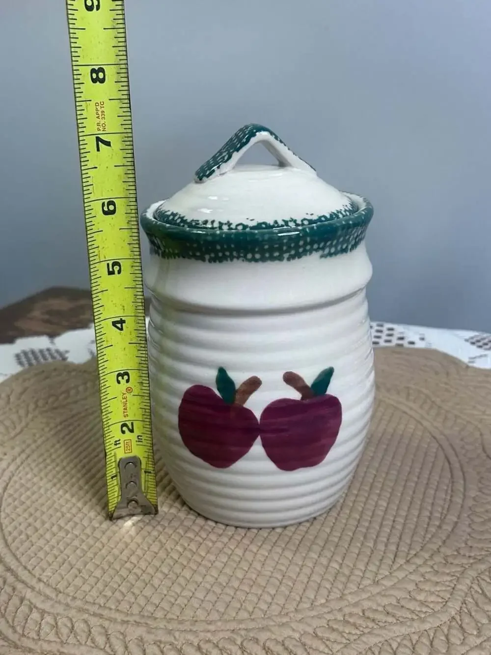 Alco Industries Beehive Canister Storage Jar Red Apples Green Spongeware